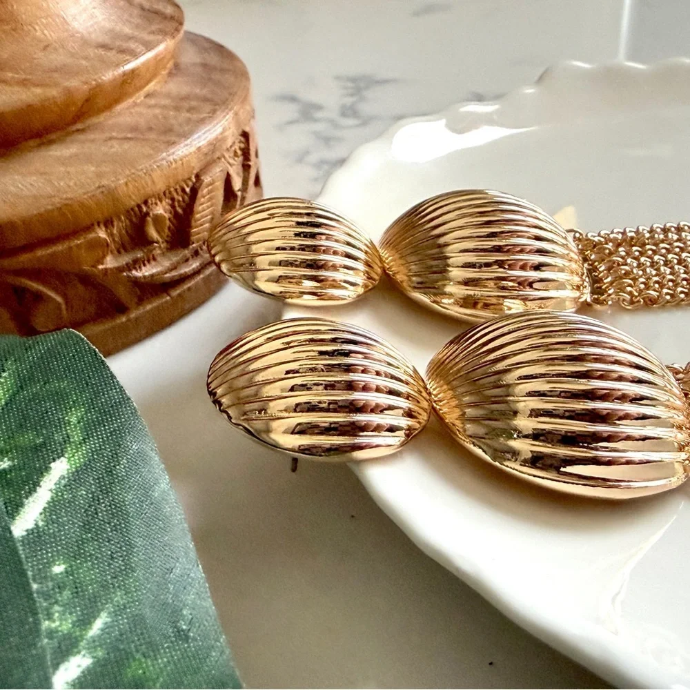 2/$30🌵 Gold Ribbed Circle Metal Long Tassel Chain Earrings Boho Jewelry Gift NEW